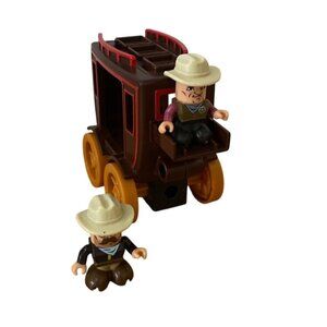 Fisher Price Trio Blocks Western Toy Stagecoach With Cowboy Figures Pretend Play